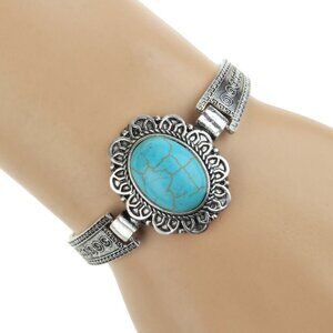 New Womens Turquoise & SIlver Bracelet 6-7.5"